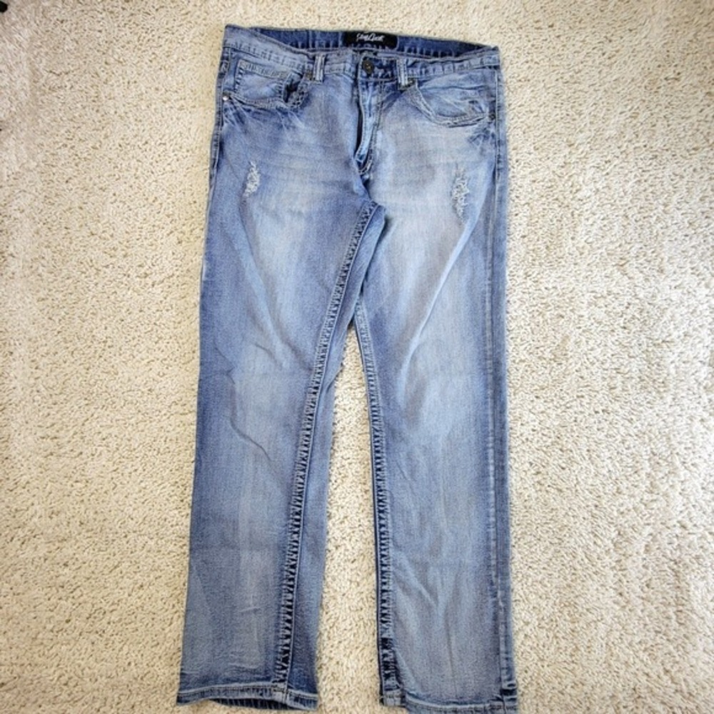 True Luck Mens Jeans Light‎ Wash Distressed Denim Straight Leg Size 36/32